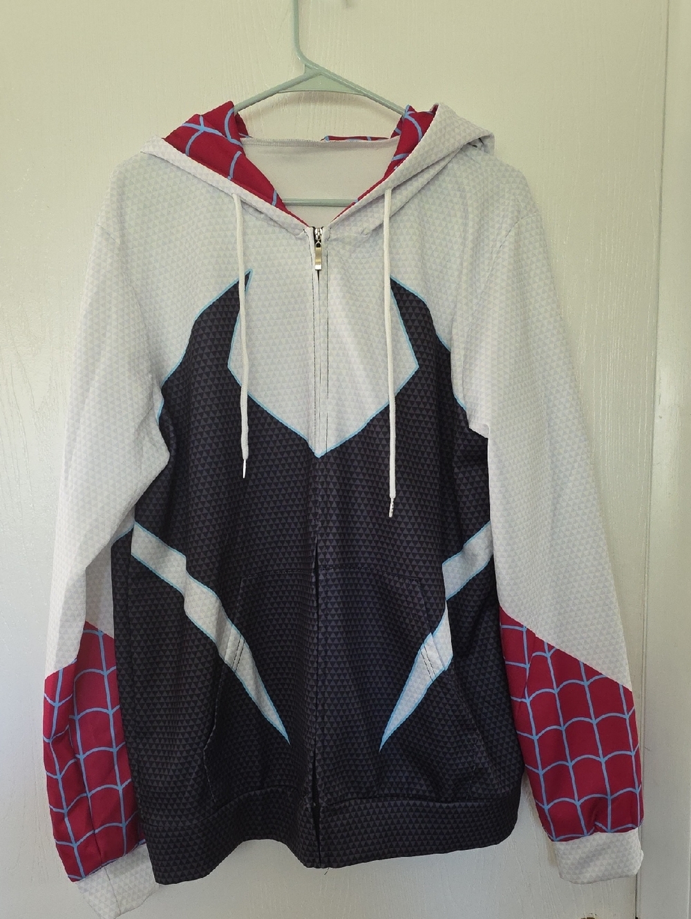 Spider-Gwen Inspired Zip Hoodie - White, Black, Red